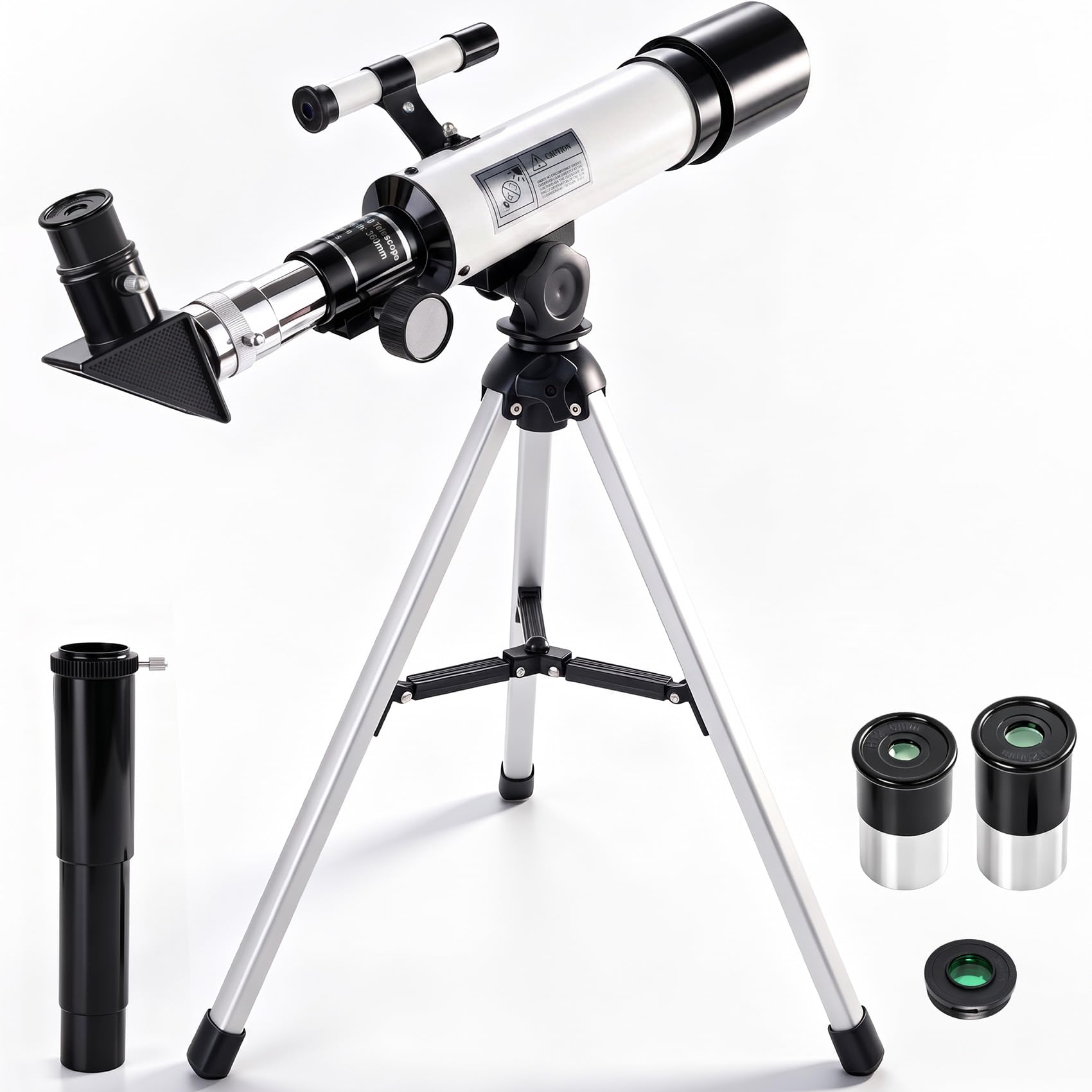 Telescopio per Bambini 360/50mm con Cercatore Refrattori Telescopi (Bianco)