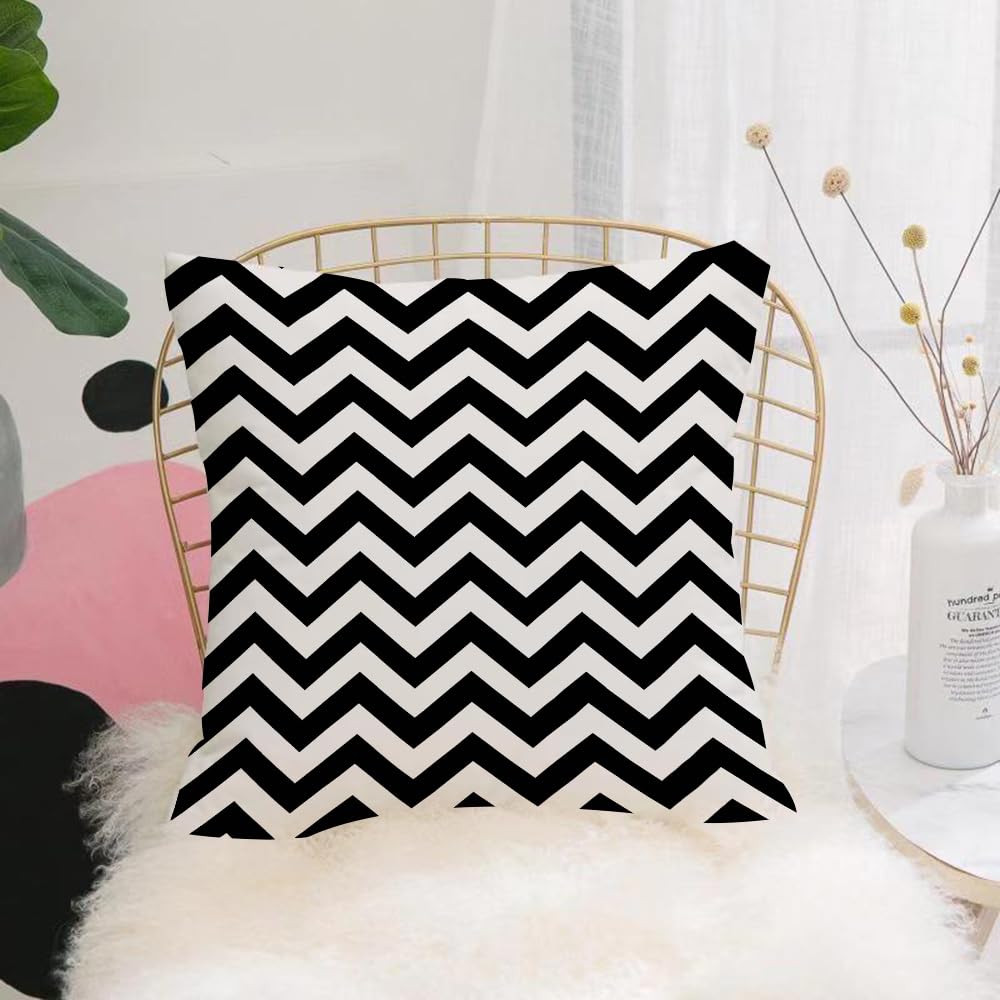 Hyosxw Simple Black And White Chevron Zig Zag Patte - A5 Cushion Cover,Throw Pillow Case Home Decorative For Living Room Bedroom Sofa Chair 18X18 Inch,Simple Black And White Chevron Zig Zag Pattern,Pillowcase 45X45cm