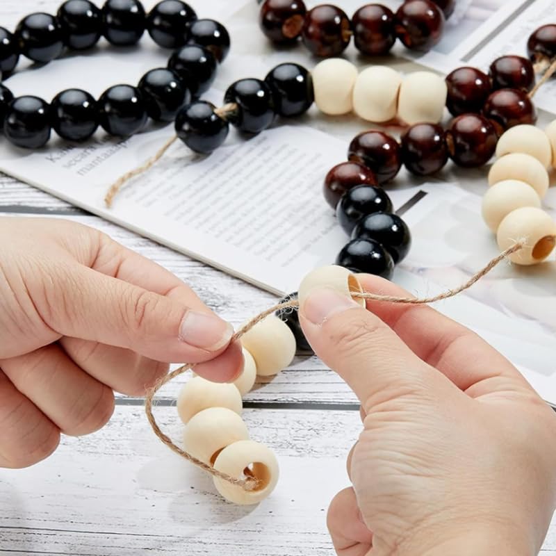 400 Perline Di Legno Naturali | Foro Grande 4-5mm | Per Macramè, Gioielli E Fai Da Te | 4 Colori - Foto 10