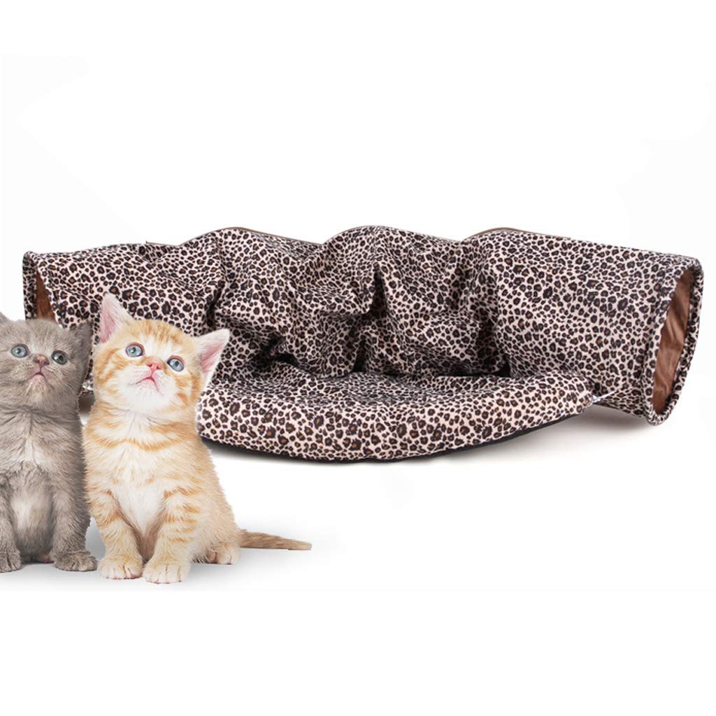 Faltbarer Katzentunnel Katze Tunnel Bett mit Ball, Katzenspielzeug Katzen Interaktives Spielzeug (Leopardmuster)