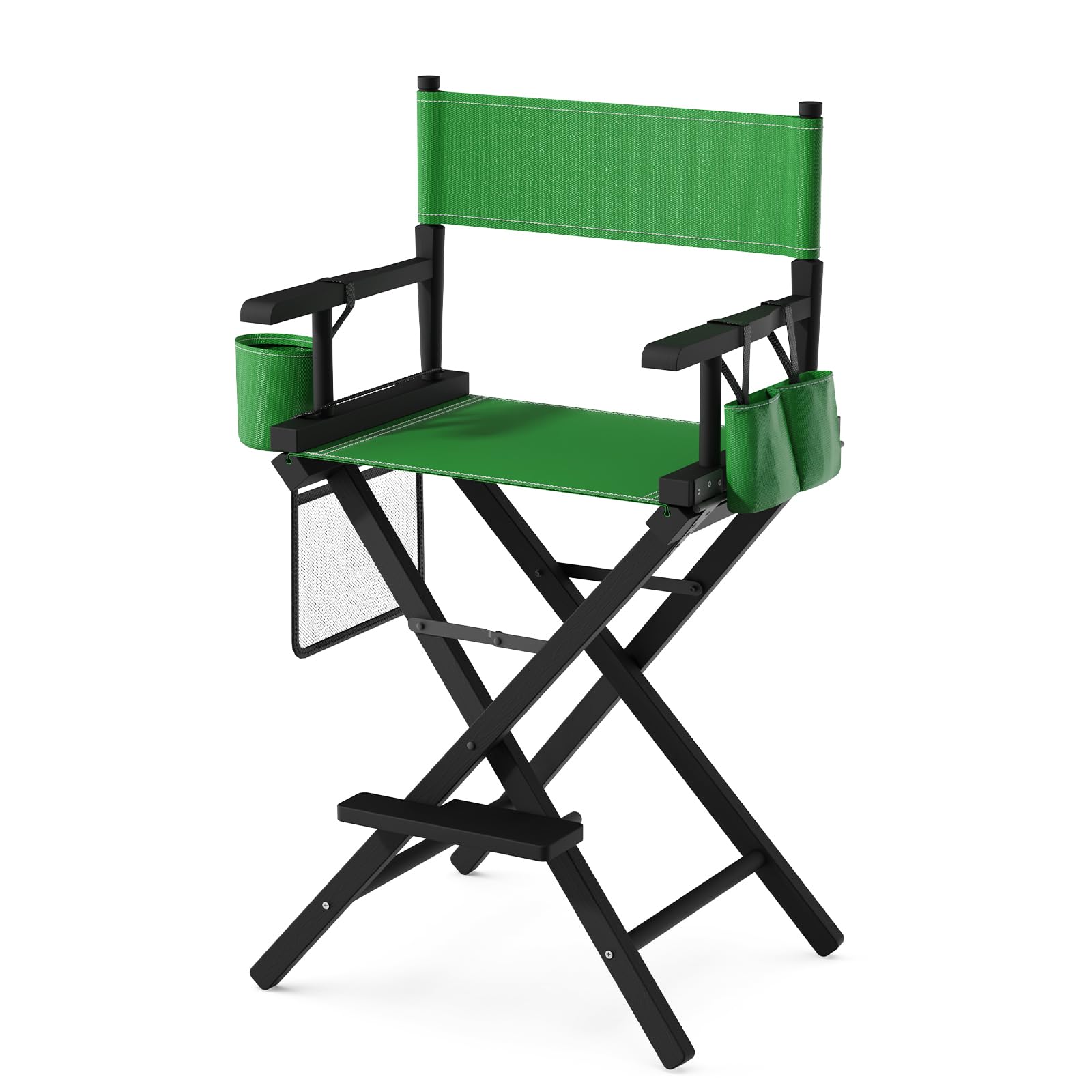 OmySalon 26" H Tall Directors Chair, Wooden Portable Folding Makeup Chair w/Storage Pouch & Footrest, Professional for Salon/Events/Mobile Services, 250lb Capacity, Olive Green Canvas & Black Frame