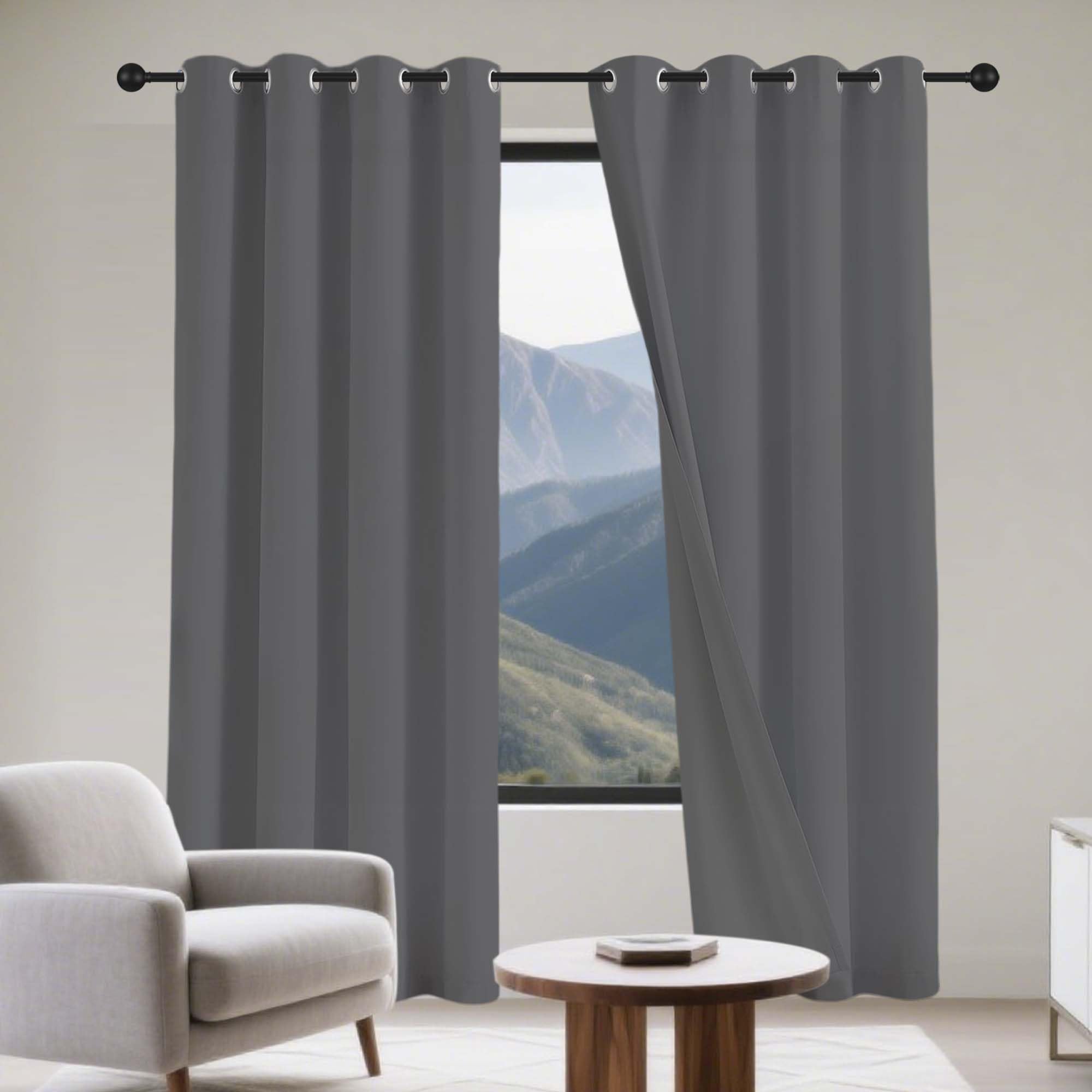 Rideau Occultant Gris Foncé 420x115 cm 1 Panneaux à Oeillets en Polyester Moderne