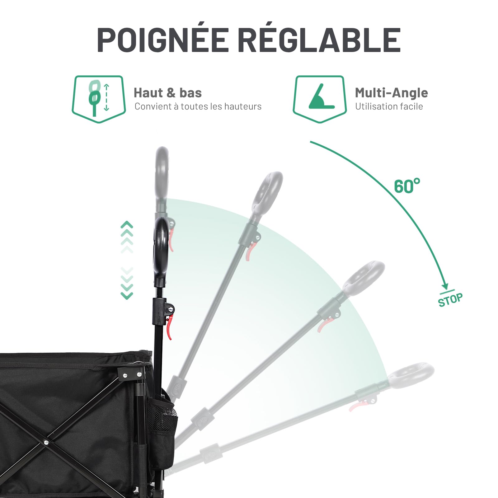 TIMBER RIDGE Chariot de Plage Pliable à roulettes Tout Terrain, Chariot de Jardin Poignée Réglable Charrette pour Extérieur Camping Pique-Nique BBQ Match Support 100kg