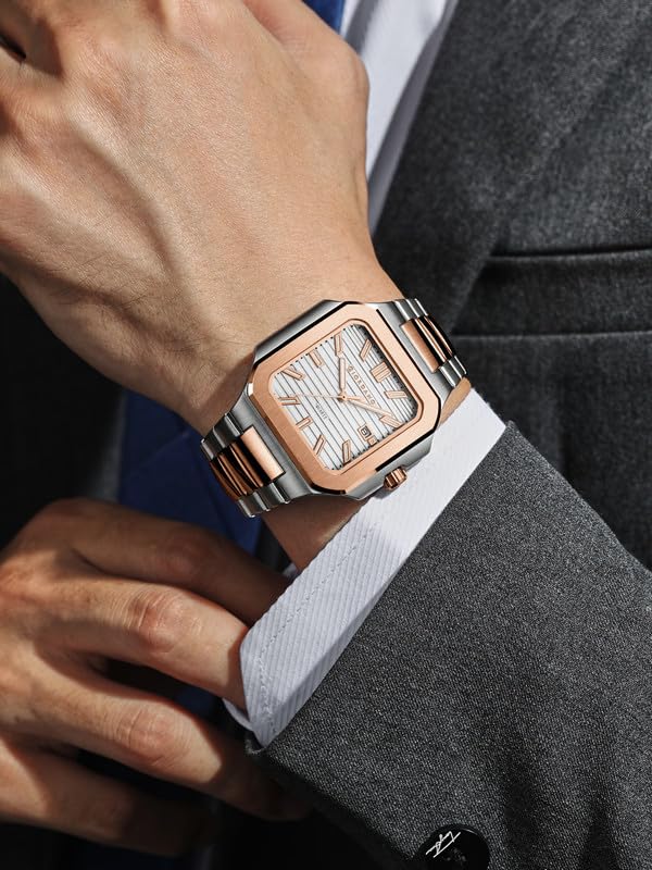 Image of Giordano Square Formal Watch for Men - Textured Dial,Day & Date Display and Stylish Stainless Steel Strap