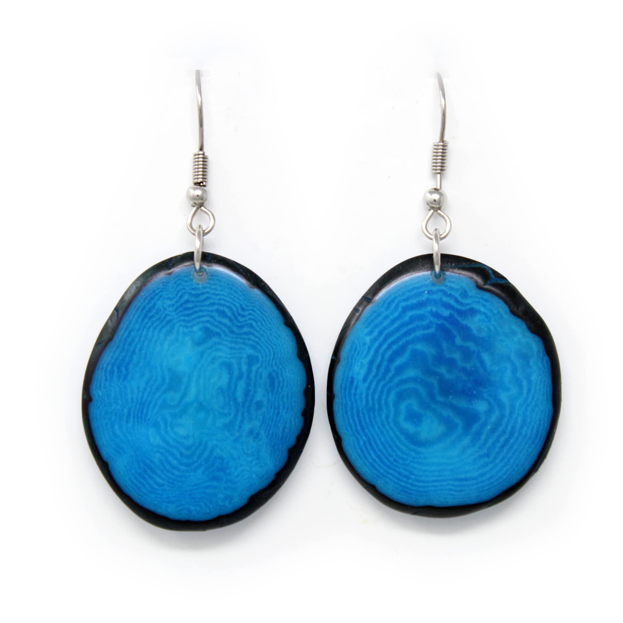 Tagua Nut Earrings Blue Chips Handmade Fair Trade, LIghtweight, by Florama Natural Jewelry