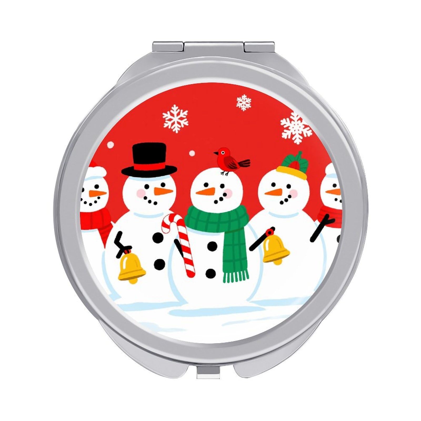 FodPand Compact Hand Mirror with 1x/2x Magnifying Round Travel Makeup Mirror Mini Foldable Christmas Snowmans Cosmetic Mirrors Travel Essentials Gift for Women Girl Portable for Pocket Purse -Silver