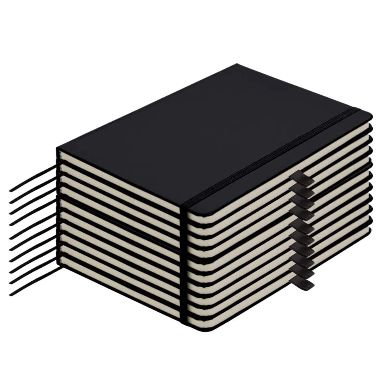 Santhome Classic A5 Hardcover Ruled Notebook -192 Pages Durable Professional Journals with Elastic Band & Expandable Inner Pocket - Ideal for Office, School & Personal Use, Diaries - Black(Pack of 10)