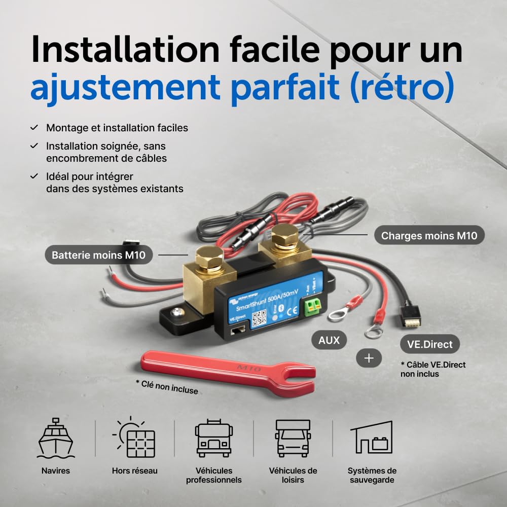 Victron Energy SmartShunt 500 Amp Moniteur de Batterie (Bluetooth) | Victron Smart Shunt avec Bluetooth - Informations détaillées dans l'application