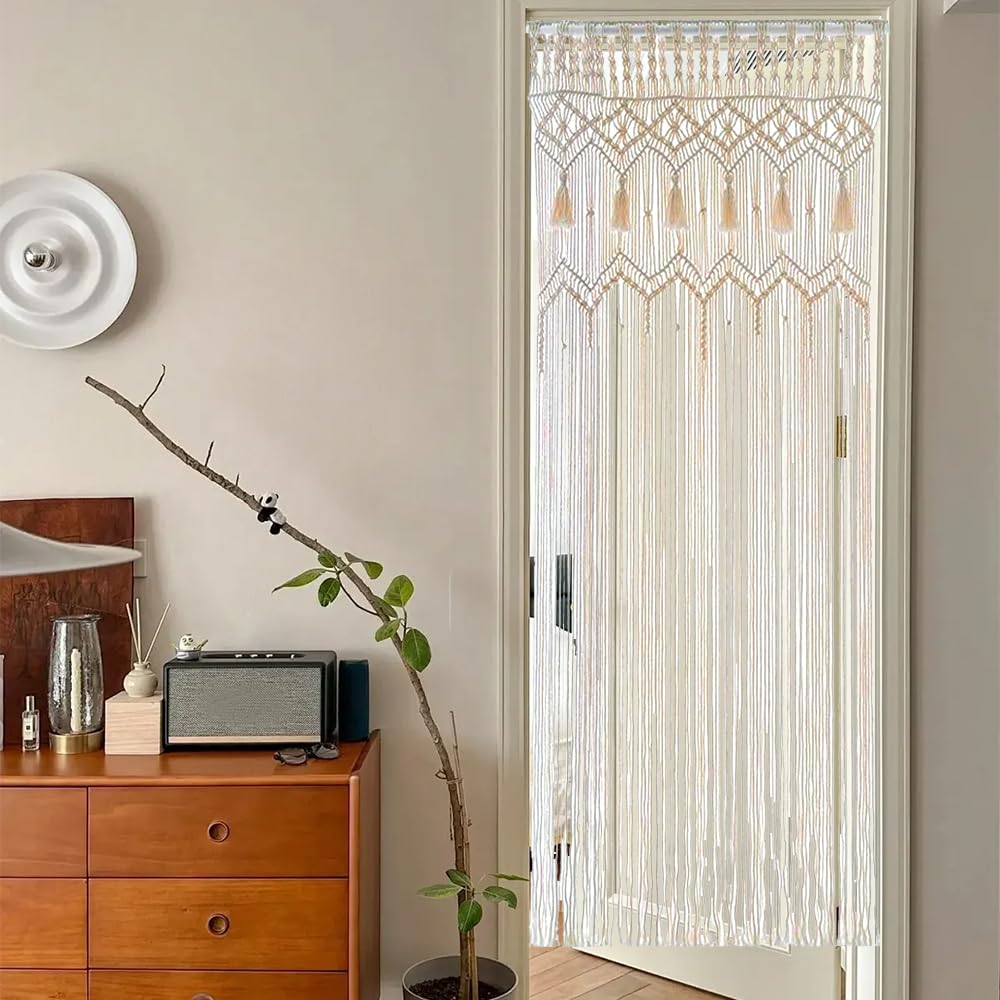 Mocrop 72 × 190 cm macramé gordijn boho decoratie macramé deurgordijn deurgordijnen Boheemse decoratie voor deur, raam, bruiloft, moderne woonkamerdecoratie