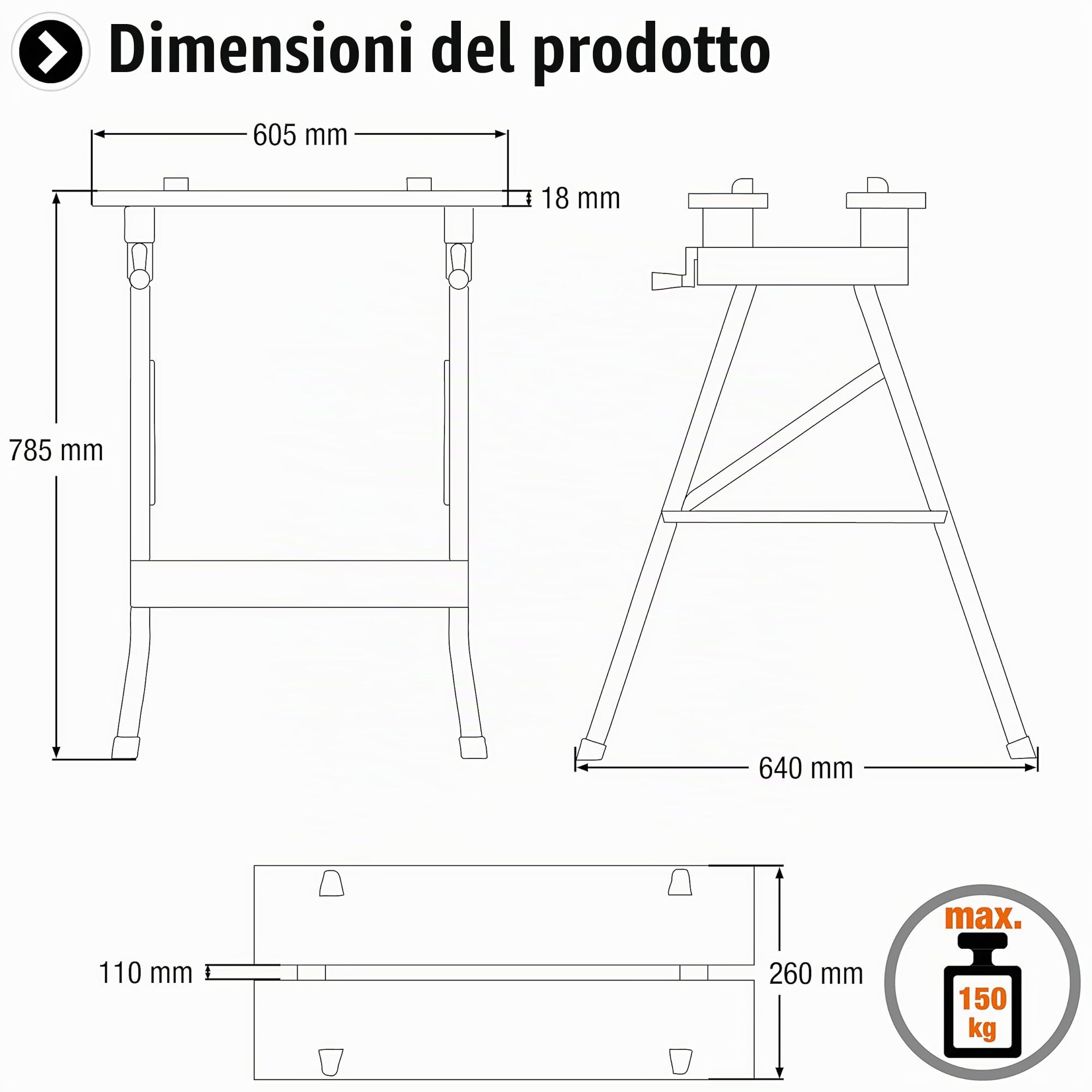 Meister Banco lavoro e morsa - Portata 150 kg - Grande piano - Scala, angoli stampati - Pieghevole, versatile/Banco con morse/Tavolo lavoro regolabile / 9079100