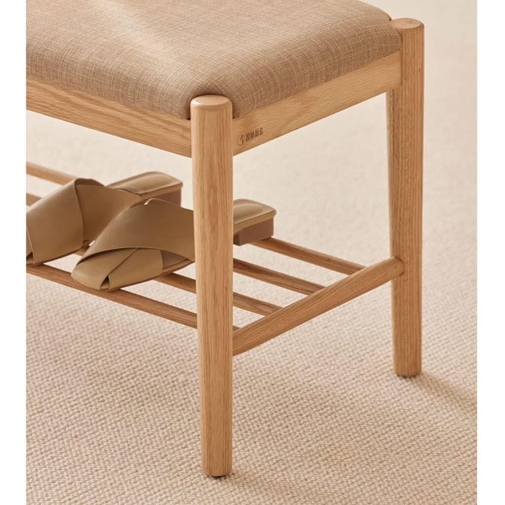 Scarpiera in legno di quercia massello con sedile imbottito - Scarpiera compatta e ripiano portaoggetti - Organizer per impieghi gravosi per ingresso - Finitura naturale (60 cm)