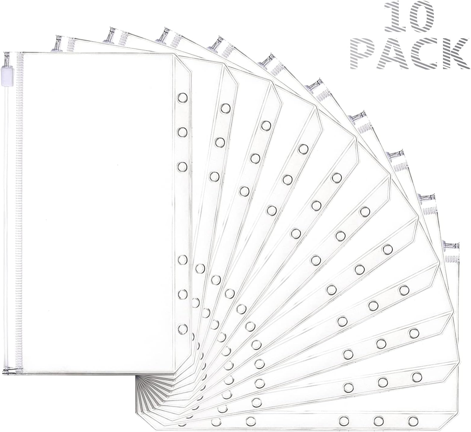 Mlife Cash Envelope, 6 Holes Budget Binder Pockets,Zipper Folders for A6 Size Notebook Binder,Cash Organizer Money Saving Binder Accessories (10pcs)
