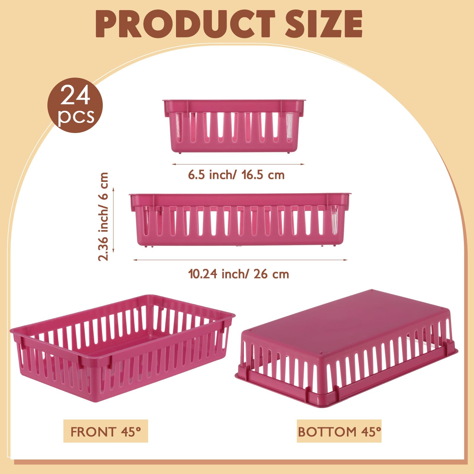 Wenqik 24 cestini portaoggetti in plastica per l'organizzazione di classi piccole dispense, vassoi rettangolari per scuola, giocattoli, aule, camere da letto, cucine (viola scuro)