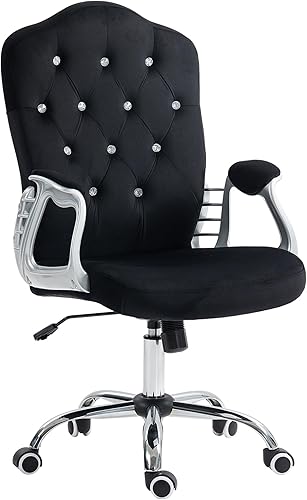 Vinsetto Silla de oficina en casa, silla de terciopelo para computadora, silla de escritorio con botones copetudos con ruedas giratorias, altura
