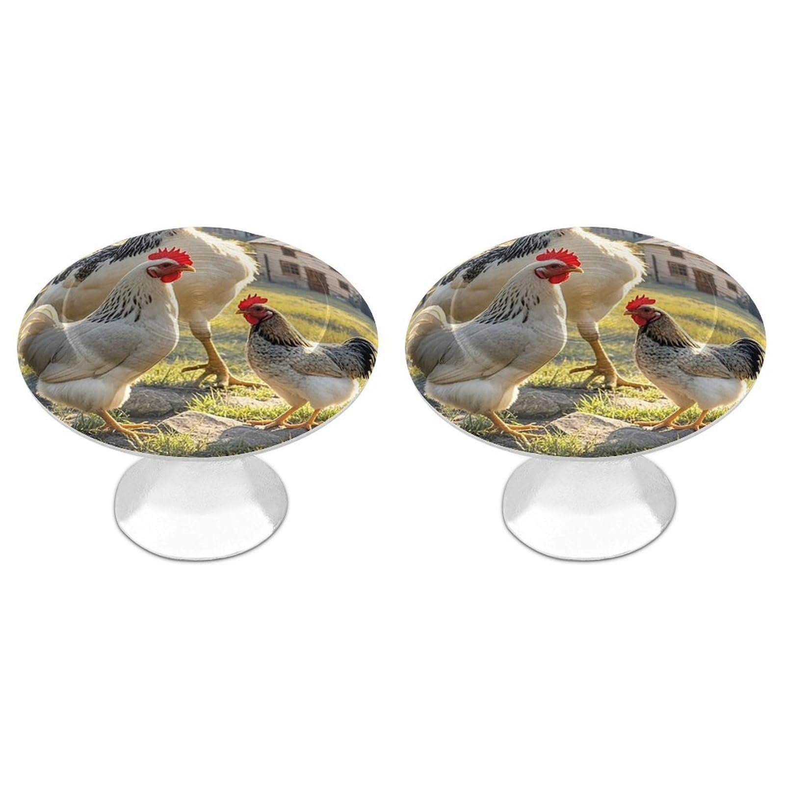 FekiLoot Chickens and Farm Cabinet Knobs Simple Drawer Handles Aluminum Alloy Kitchen Pulls Round Cabinet Door Knobs with Screw Door Hardware for Dresser Cabinets 2 Pack
