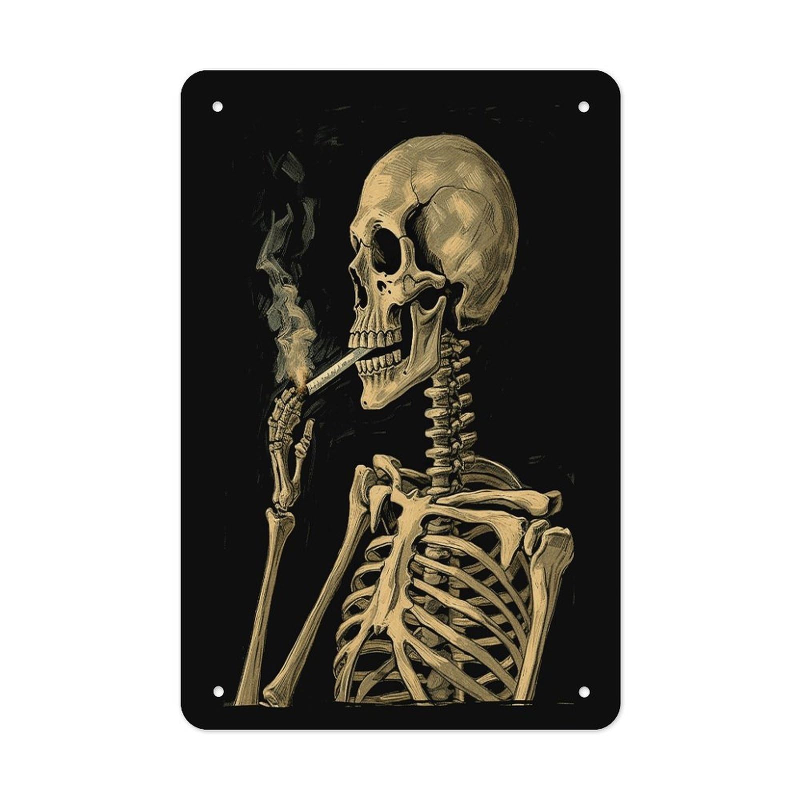 Btcowzrv Style A Skeleton With Burning Cigarette Metal Tin Sign Wall Decor Hanging Plaque