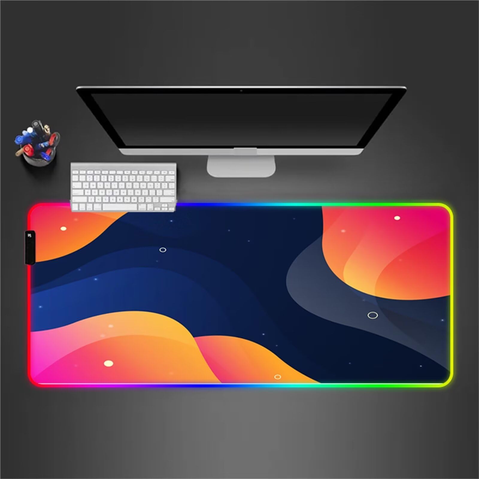RGB Tapis de Souris Gaming Grand Tapis de Souris XXL 900x400x4mm 14 Modes d'éclairage LED Lumineuse Tapis de Souris Mouse Pad Rétroéclairage pour Gamer Clavier PC, Orange Bleu
