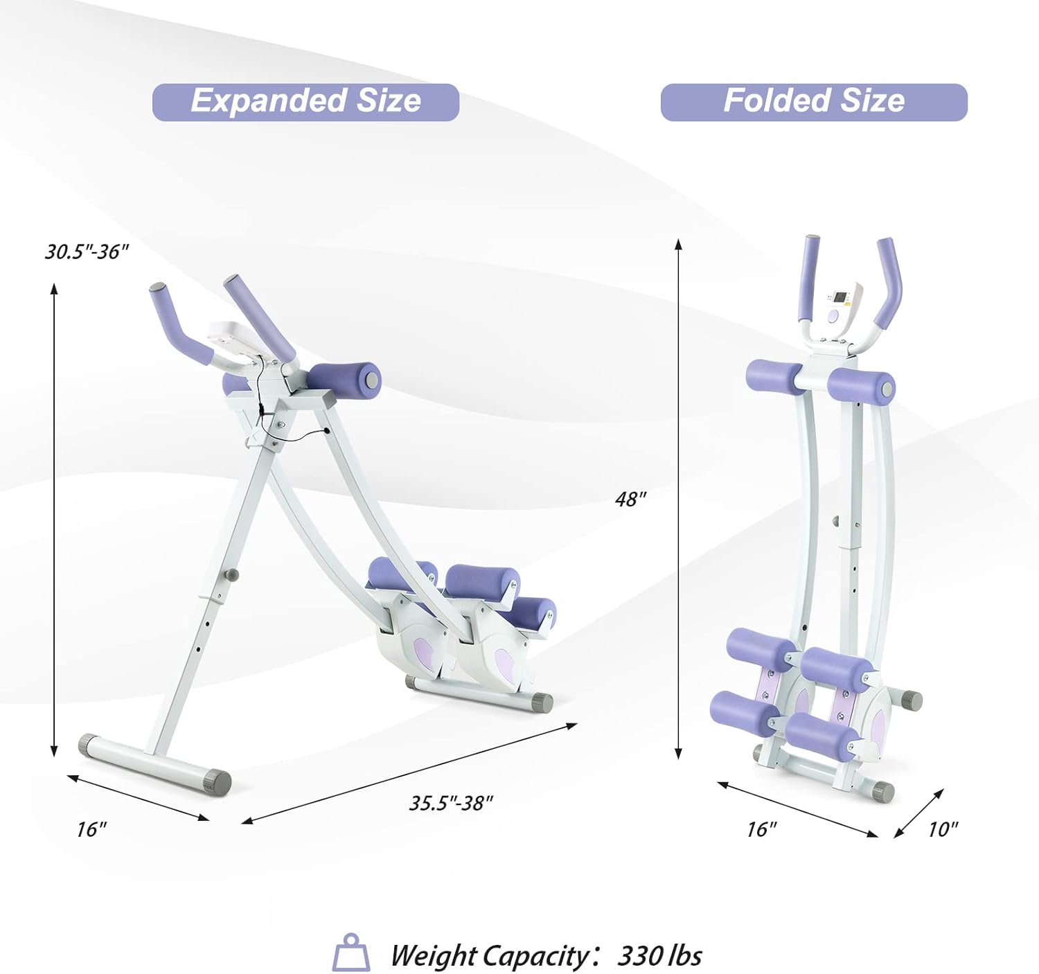 Goplus Foldable Core Abdominal Trainer, AB Workout Machine Exercise Equipment with 4 Adjustable Heights, LCD Monitor, Waist Trainer Ab Cruncher Strength Training Equipment for Home Gym Fitness