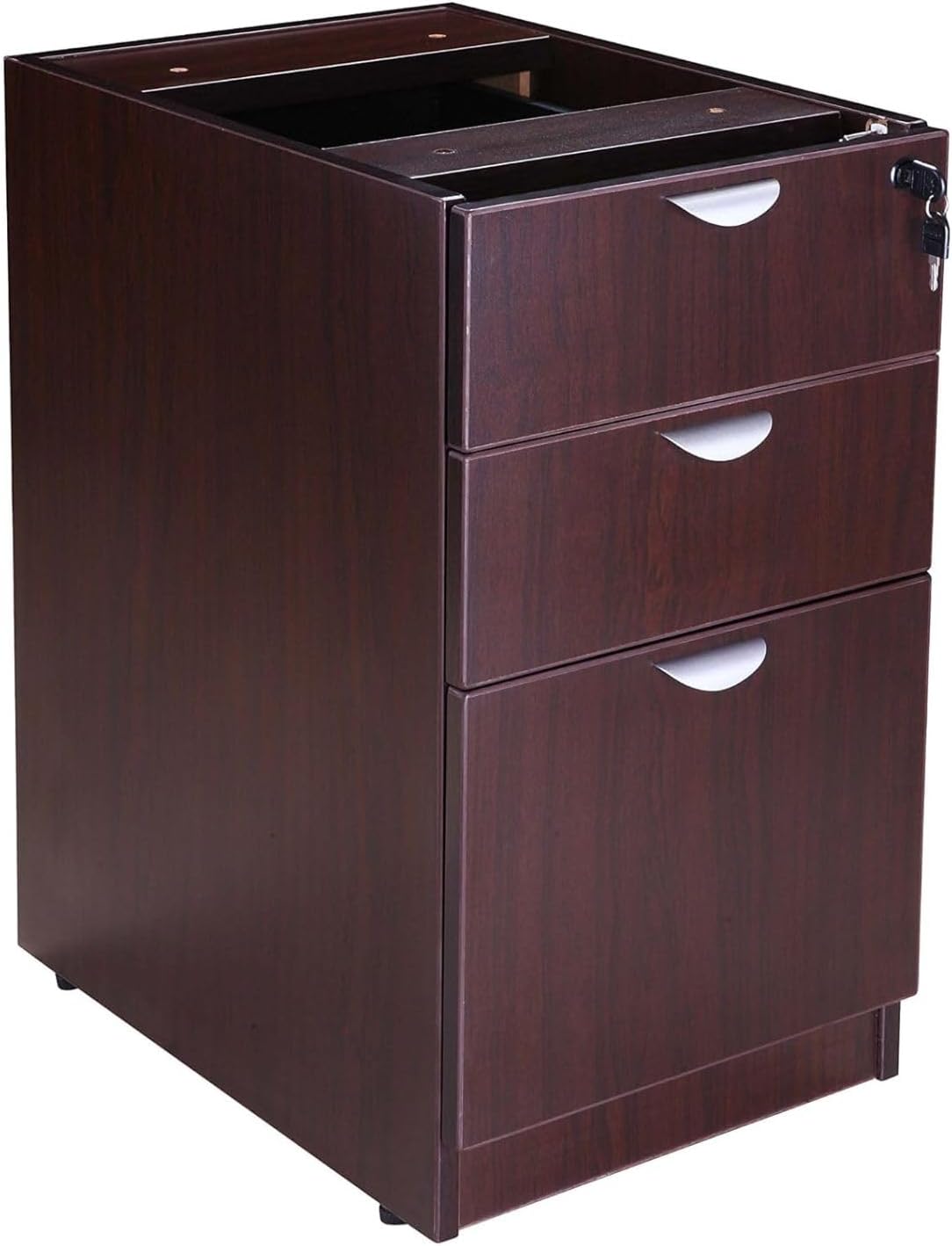 Mocha Deluxe Full Pedestal Box File Configuration Thermal Fused Melamine Construction with 3mm PVC Edge Banding Scratch Resistant Finish Full Extension Ball Bearing Slides Contemporary Design
