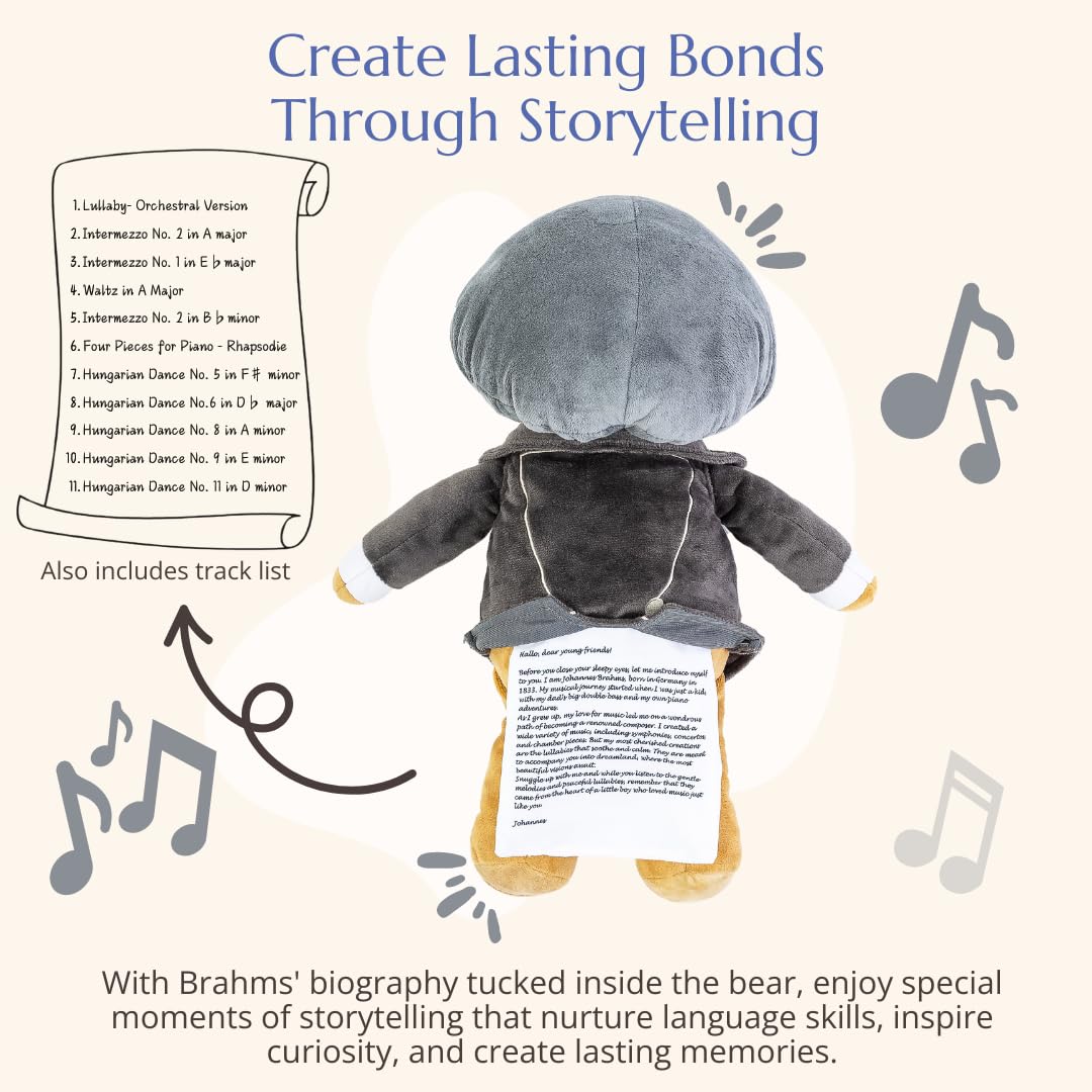 Ours Virtuoso de Brahms – Peluche bi-mode avec fonctions musique et confort, joue 40 minutes de musique classique et de bruit blanc pour calmer et apaiser les bébés