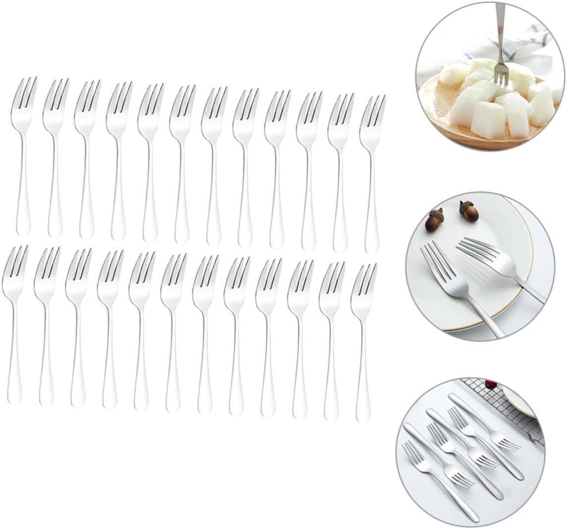 24pcs Silverware Fork Picnic Stainless Steel Fruit Forks for Desserts Salads Party Daily Use