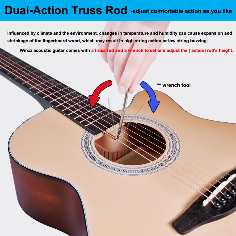 Chitarra Acustica Winzz 40 Pollici - Per Principianti, Design Blu-Verde Unico, Kit Completo