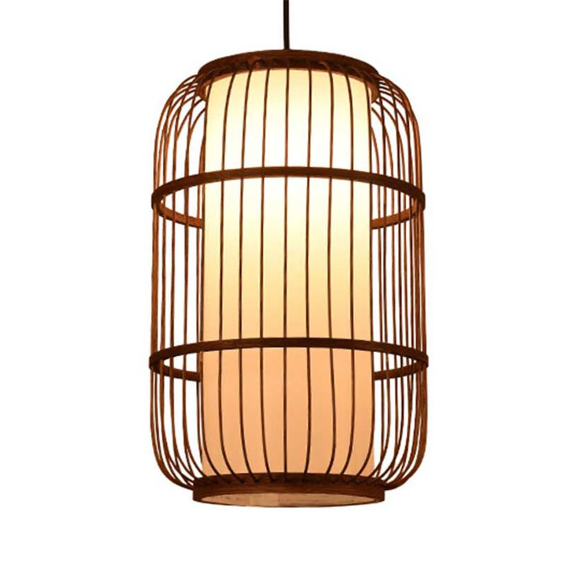SHUANGZ Brown Bamboo Hanging Lamp 15.7'' H Rustic Wicker Pendant Lights for Farmhouse Faux Parchment Inner Lampshade Flush Mount Hanging Light for Bedroom, Dining Room Hallway, Foyer E26 Socket