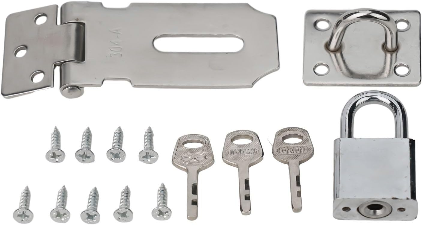 Heavy Duty Stainless Steel Door Hasp Lock with Keys, 3 Inch Outdoor Padlock Clasp for Shed Gate Cabinet Security Bolt, Rustproof Tool Box Locking Mechanism