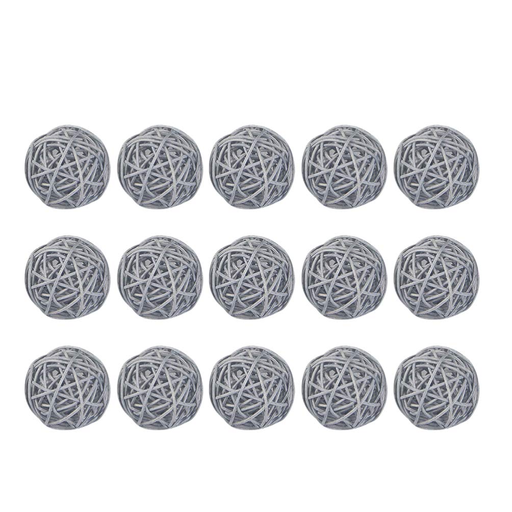 Milisten 15 Pièces 5 Cm Boules de Rotin en Osier Bricolage Artisanat à La Main Gris Clair Vigne Boule Ronde Pendentif Décoration de Table de Mariage pour Bébé Chambre Pépinière Maison