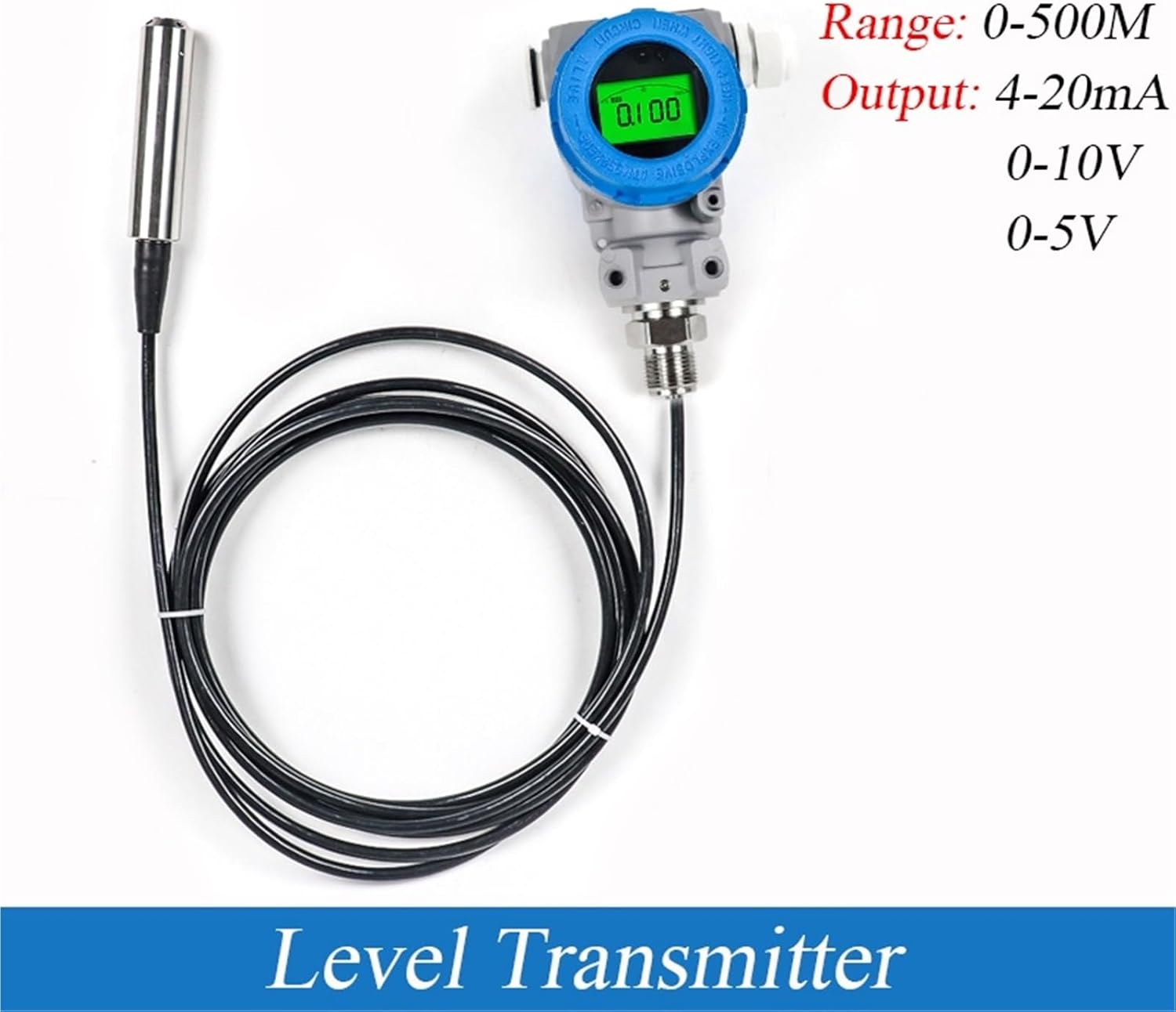 3M Submersible Ex-Proof Water Liquid Level Meter Sensor Detector 4-20mA with LED Display(LCD RS485,5m Range 6m Cable)