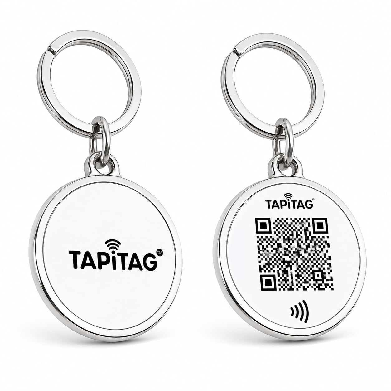 Tapitag Silver Nfc Digital Business Card Keyring – Qr Contact Sharing Tag - Tap To Share Contact Info – No Subscription (Silver/White)