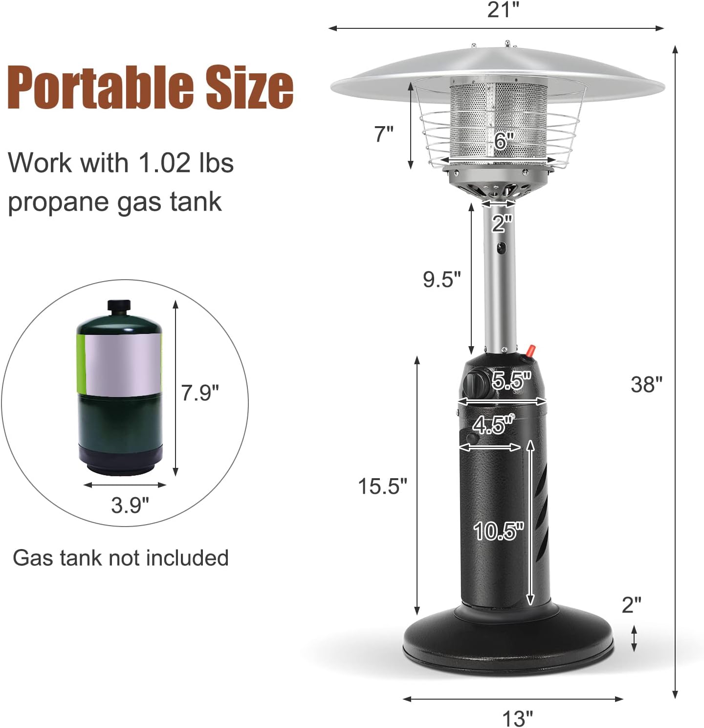 Giantex Outdoor Propane Patio Heater, 13,000 BTU Portable Tabletop Heater w/Weighted Base, Stainless Steel, Adjustable Thermostat, Electric Heater for Backyard, Garden, Commercial Restaurant, Black