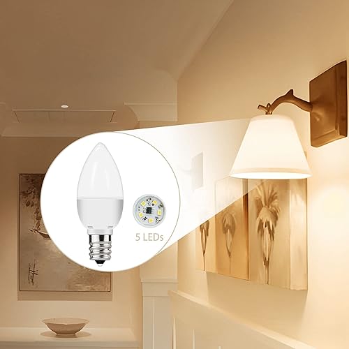 Miniatura 8 de Flaspar Bombillas LED C7, bombillas LED de repuesto equivalentes a 1 W (10 W) para lámpara de pared y candelabros, base de candelabro E12, bombilla