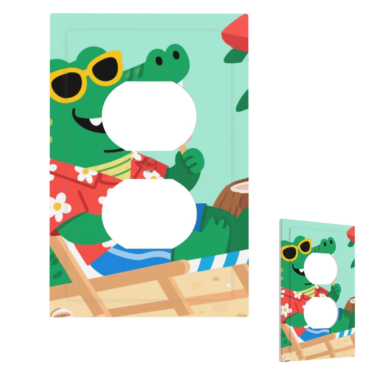 Fekiloot Duplex Cute Alligator Wall Plate Cover Modern Decorative 1 Gang Light Switch Cover Unbreakable Receptacle Outlet Covers For Living Room Bedroom Home Decor