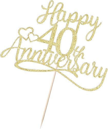 Miniatura 8 de Sleyberoy Decoración para tartas con purpurina para el 40 aniversario, decoración de fiesta de aniversario de boda, aniversario de boda, fiesta de