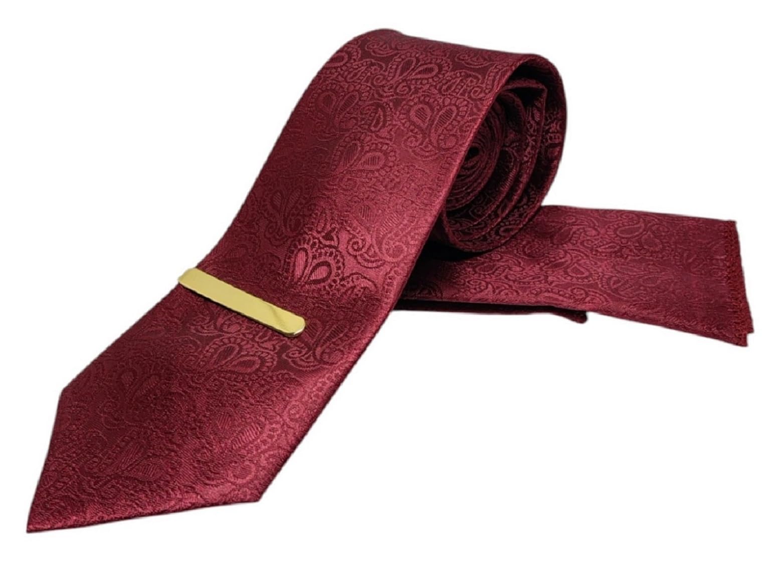 fashmade “where fashion is made” FashMade Premium Microfiber Matching Tie (2.75" Slim) & Pocket Square (10x10") Combo Set with Golden Brass Tie Pin for Men's Formal & Business Wear TP-3-picture-11