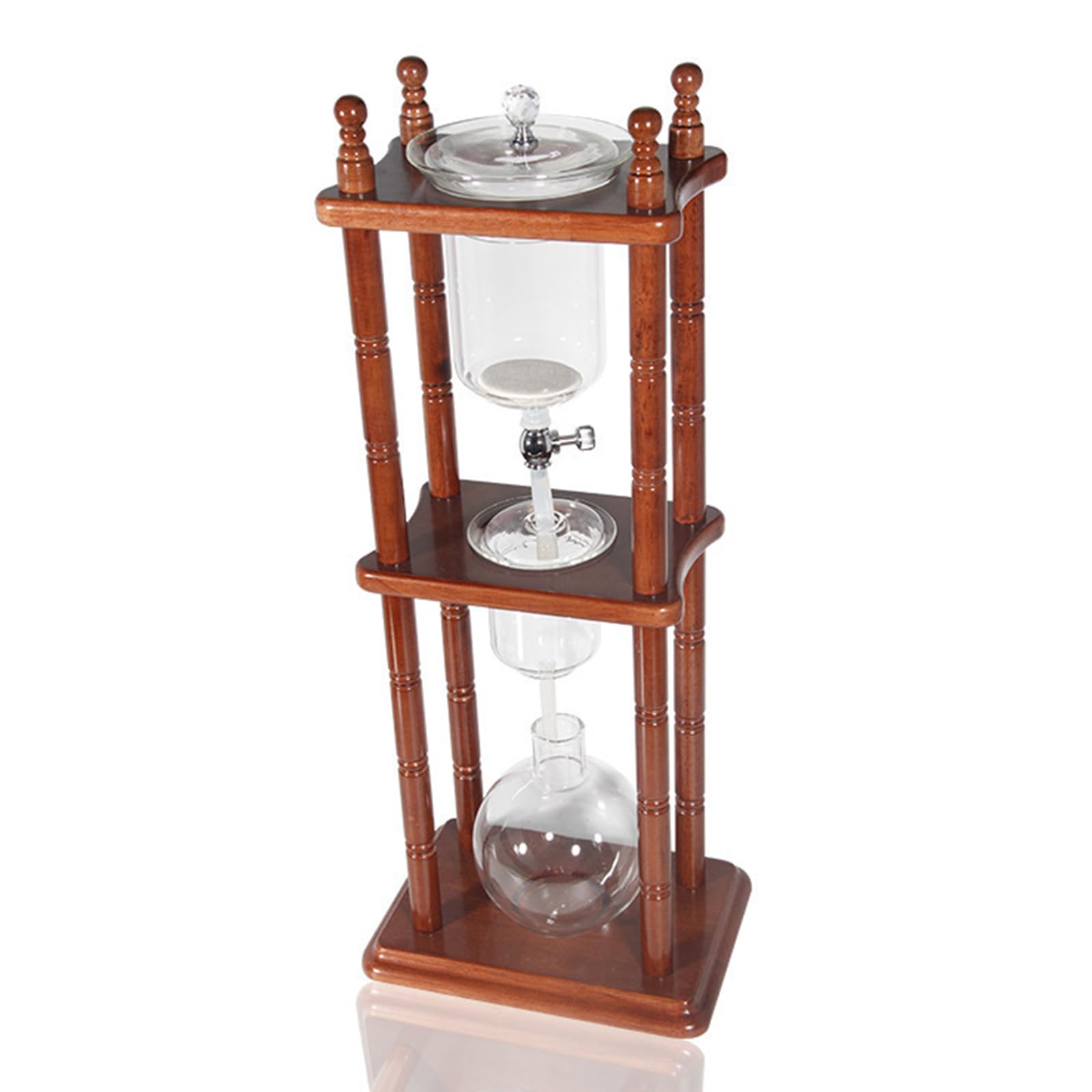 Cold Drip Coffee Maker for 5-8 Cups, Cold Brew Drip Tower, Iced Coffee Maker, with Dripper-Adjustable Water Flow, Glass Container and Vertical Wood Stand, Commercial Office Use