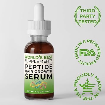 Peptide Hair Growth Serum | 1 oz | Growth Factor Peptide Formula | 30 Applications | World's Best Supplements