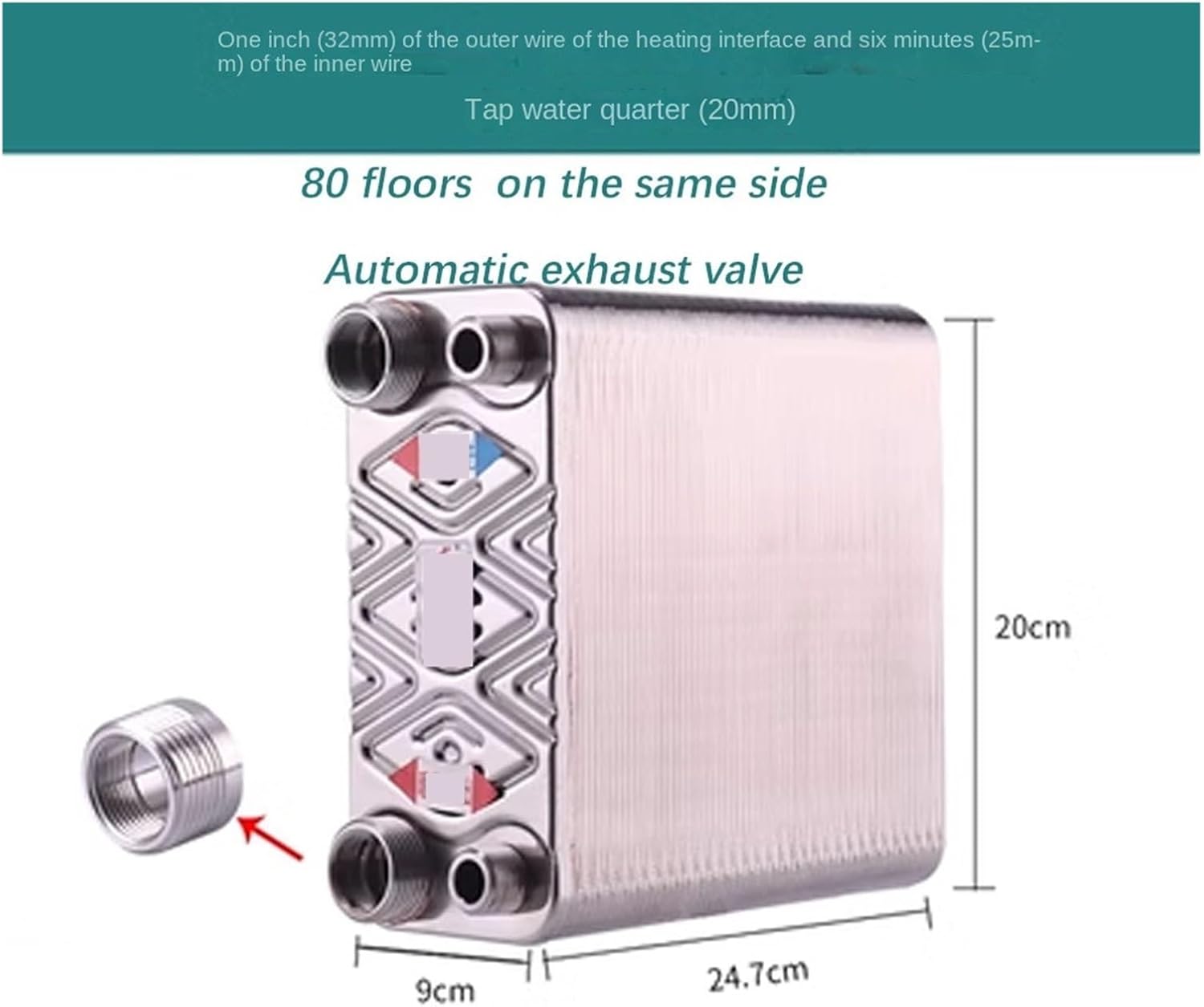 Brazed Plate Heat Exchanger, 80Plate stainless steel wort chiller for Homebrewing & Industrial Cooling(80 Same Side)