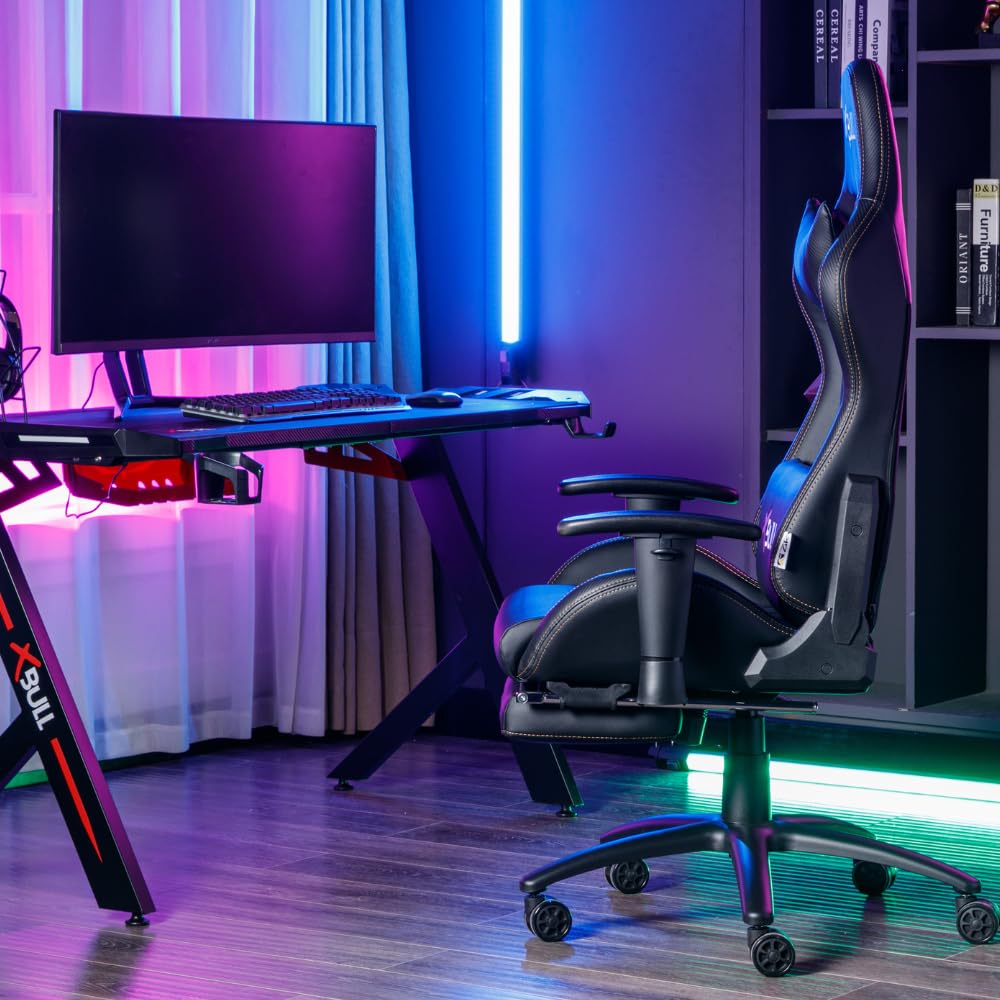 X-Bull - Sedia Gaming Ergonomica XL, Poltrona Gamer Ideale per Lavorare al PC, Sedia da Ufficio con Supporto Lombare, Reclinabile e Completamente Regolabile, Gaming Chair con Poggiapiedi in Tessuto