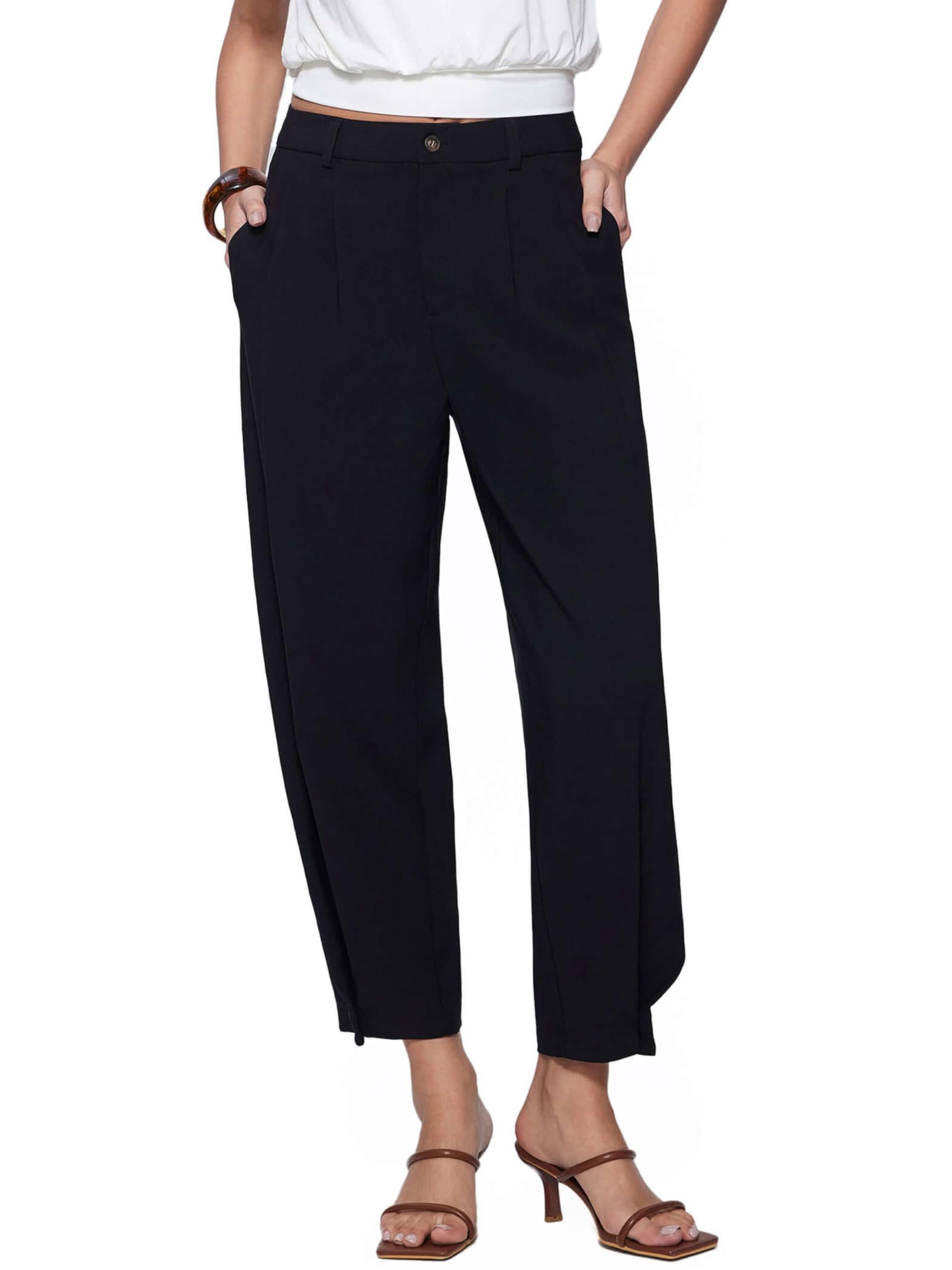 Vinova Womens Barrel Pants Stretchy High Waisted Wide Leg Work Pants Business Casual Outfits 2025
