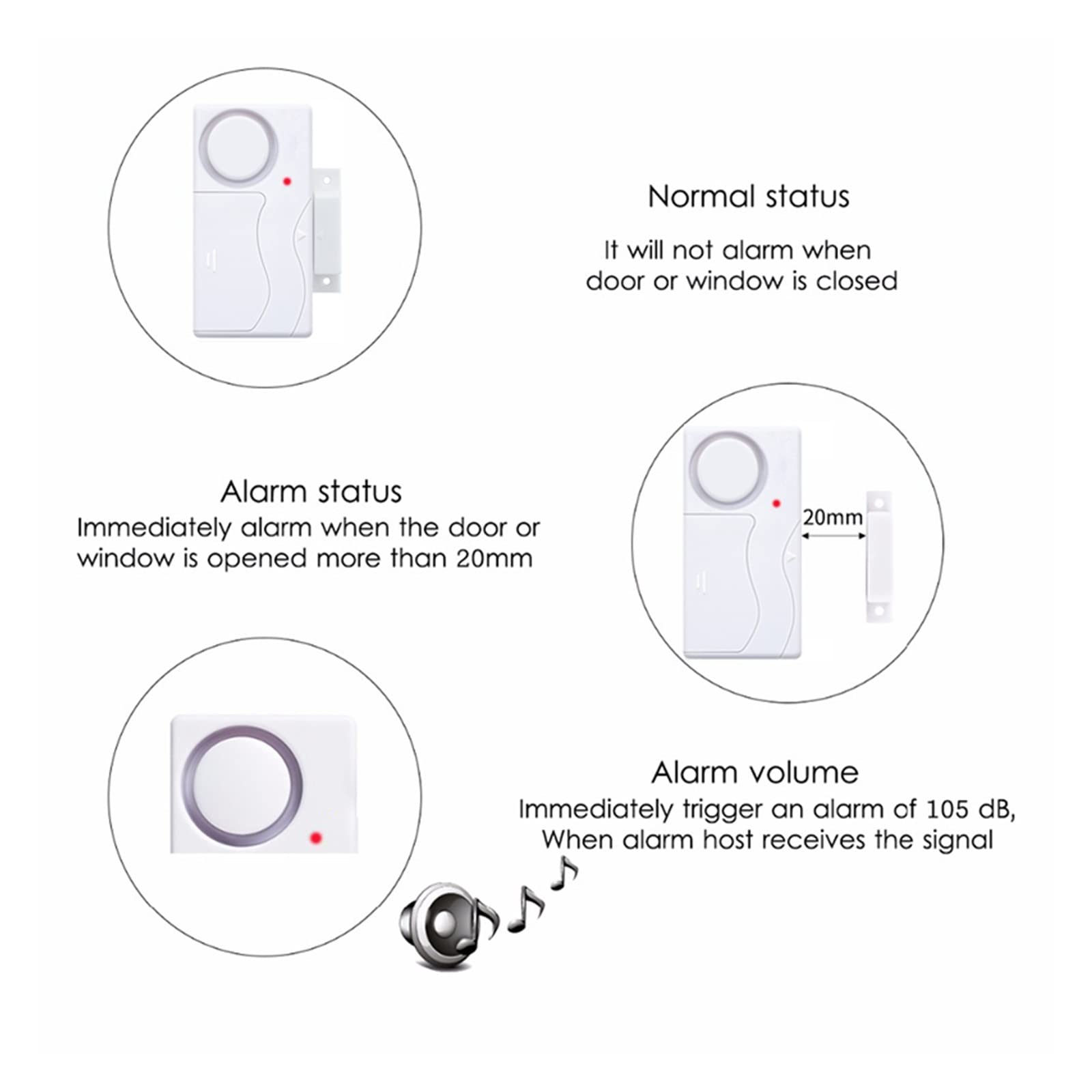 Puerta inalámbrica Ventana Abierta Cerrada ABS Control Remoto Sensor de Puerta Alarma Host de Alarma de Seguridad antirrobo Alerta de Alto decibelio for el hogar(D)