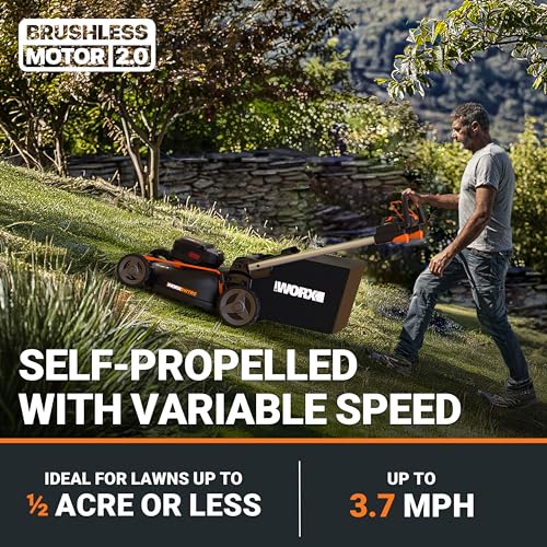 Image of WORX Nitro Cordless Lawn Mower, 21 inch Electric Mower with Variable Speed, Self-propelled Lawn Mower with Aerodeck & Intellicut, 2 x 5.0 Ah Batteries & Charger Included, WG760