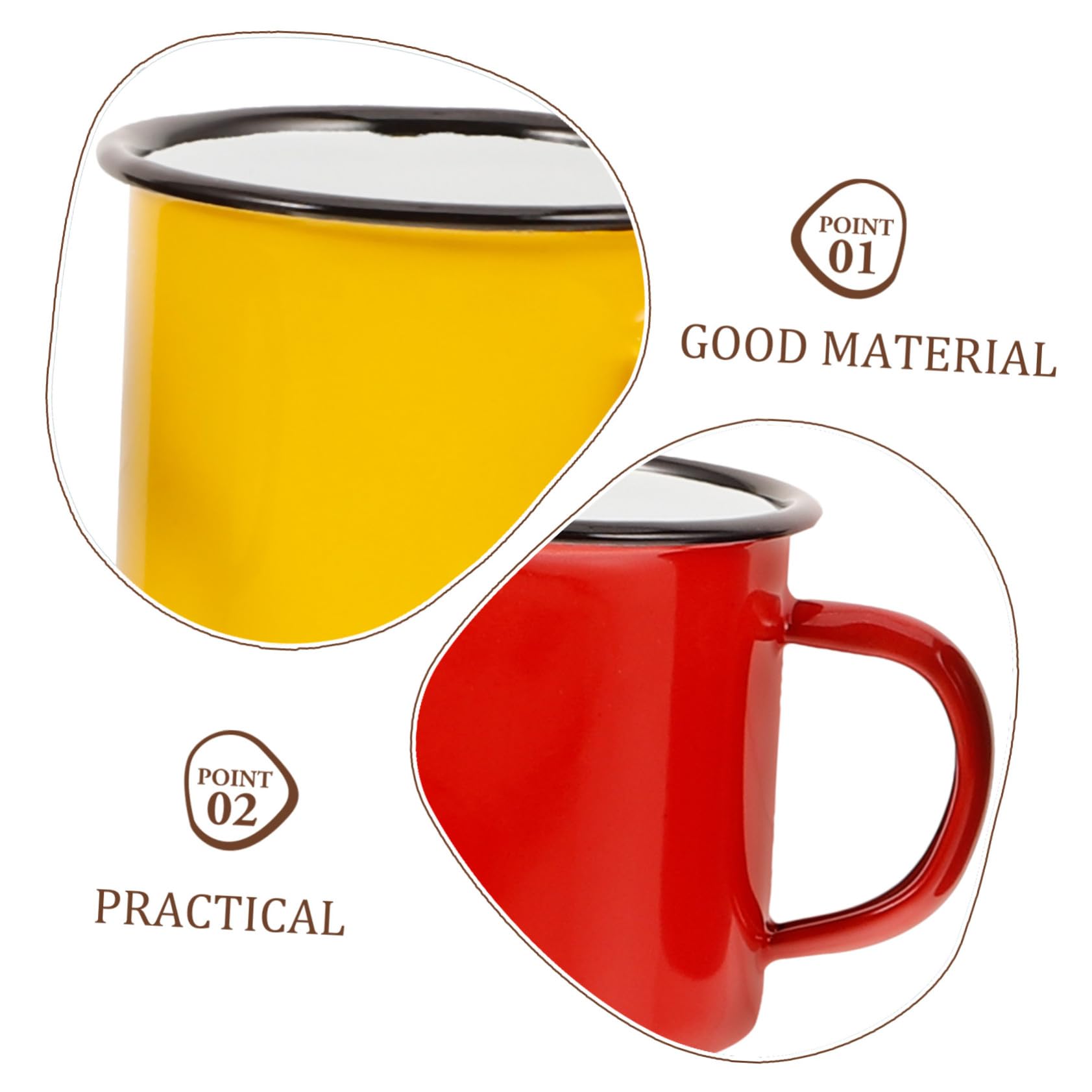 GARVALON 4 Stück Teiliges Emaille Tassen Vintage Camping Becher Retro Wasser Kaffeebecher mit Hitzebeständigem Griff für Outdoor Picknick Frühstück in Rot Gelb Grün Blau