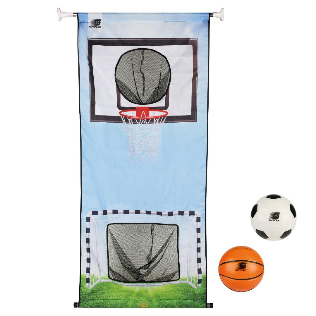 Sunflex® Türwand Fußball + Basketball | Türvorhang mit Tor und Korb | Kicken und Körbe werfen | Wandspiel Für Kinder Indoor | Ballsportarten Spielen