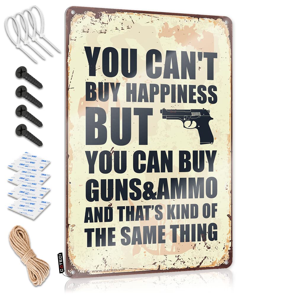 Bar Sign For Home Decor You Can'T Buy Happiness But Can Guns&Ammo Sign Bar Stuff For Man Cave Funny Bedroom Decor(20X30CM)