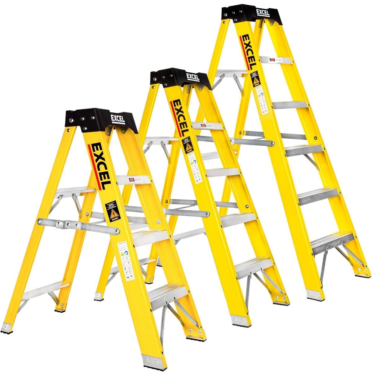 Excel Heavy Duty Fibreglass Step Ladder Industrial Ladder Electrician's Step Ladder Pack Of 3
