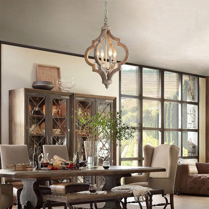 Lustre en bois massif et fer de style rural français pour villa