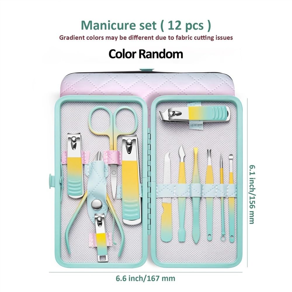Zestaw do manicure pedicure 7-18 sztuk/zestaw, nożyczki, narzędzie do makijażu, obcinacz do paznokci, zestaw do obcinania paznokci ze stali nierdzewnej ze składaną torbą (12 szt.)