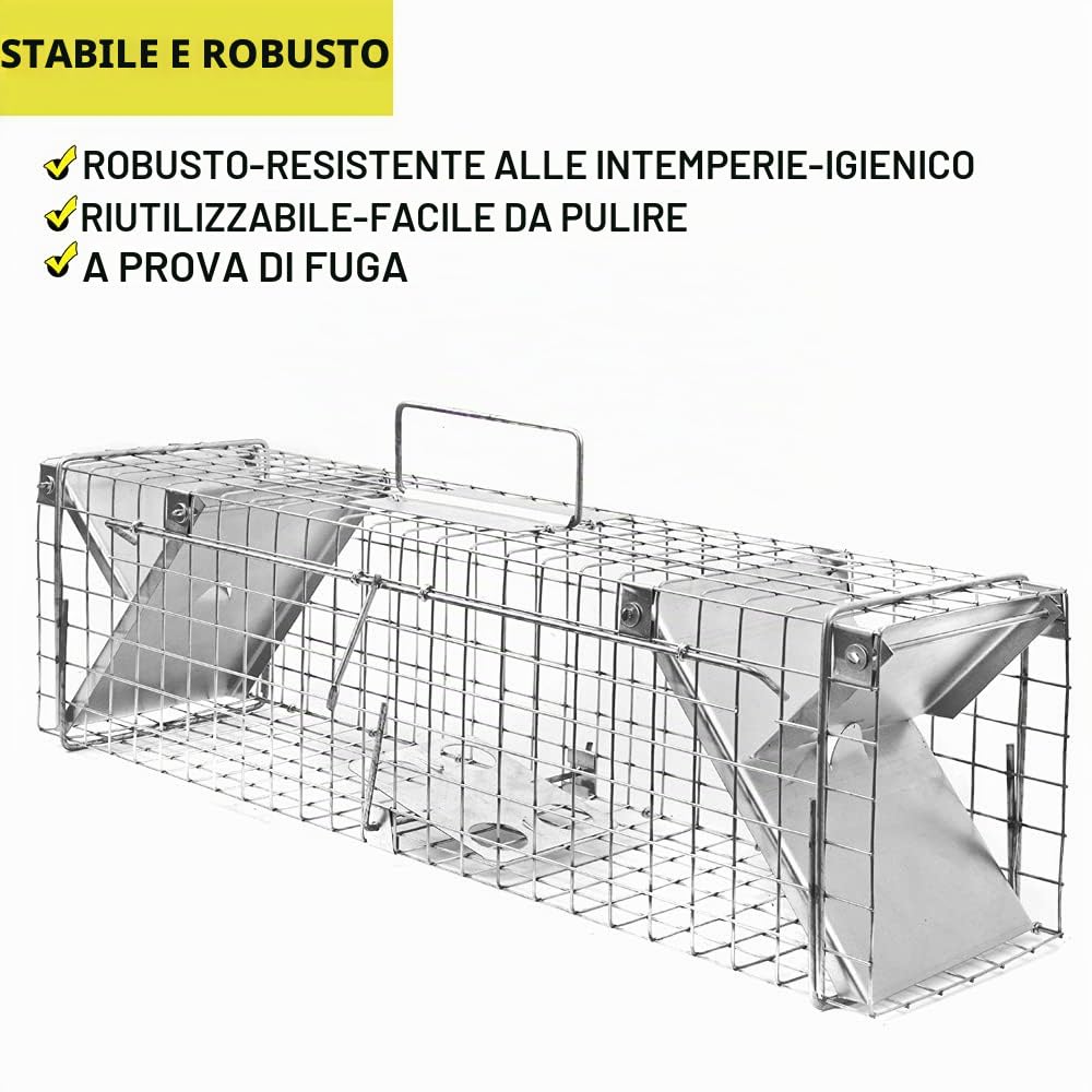 Petigi Gabbia Trappola per Animali Talpa Ratto Mouse Topo Nutria 65 x 17 x 20 cm